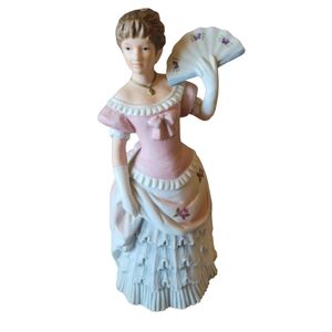 Vintage Homco Victorian Lady Figurine #1421 Size 8.5" Antebellum Pink and White